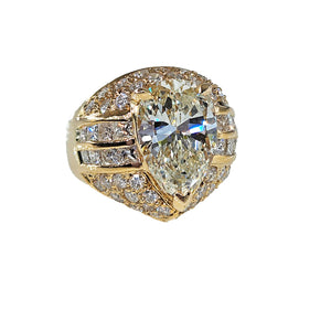 GIA 6.50ct Vintage Pear Diamond Engagement Wedding 18k Yellow Gold Ring