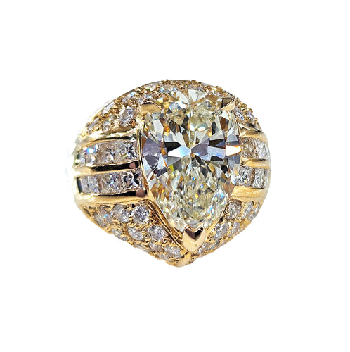 GIA 6.50ct Vintage Pear Diamond Engagement Wedding 18k Yellow Gold Ring