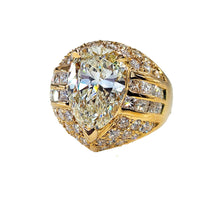 Load image into Gallery viewer, GIA 6.50ct Vintage Pear Diamond Engagement Wedding 18k Yellow Gold Ring