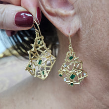 Load image into Gallery viewer, Vintage Emeralds and Diamonds 18K Yellow Gold Platinum Handmade Earrings