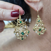 Load image into Gallery viewer, Vintage Emeralds and Diamonds 18K Yellow Gold Platinum Handmade Earrings