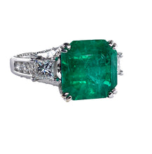 Load image into Gallery viewer, Reserved Estate Vintage GIA 7.00ct  Emerald Diamond Engagement Wedding 18KW Gold Ring