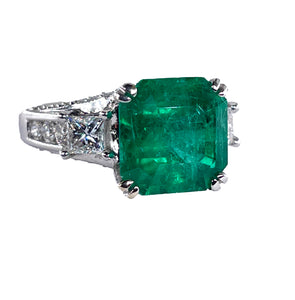 Reserved Estate Vintage GIA 7.00ct  Emerald Diamond Engagement Wedding 18KW Gold Ring