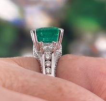 Load image into Gallery viewer, Reserved Estate Vintage GIA 7.00ct  Emerald Diamond Engagement Wedding 18KW Gold Ring