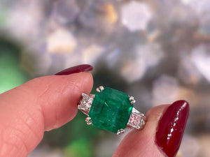 Reserved Estate Vintage GIA 7.00ct  Emerald Diamond Engagement Wedding 18KW Gold Ring