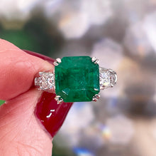 Load image into Gallery viewer, Reserved Estate Vintage GIA 7.00ct  Emerald Diamond Engagement Wedding 18KW Gold Ring