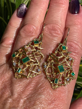 Load image into Gallery viewer, Vintage Emeralds and Diamonds 18K Yellow Gold Platinum Handmade Earrings