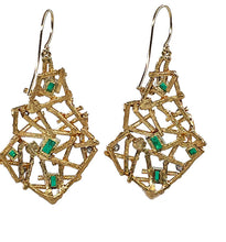 Load image into Gallery viewer, Vintage Emeralds and Diamonds 18K Yellow Gold Platinum Handmade Earrings