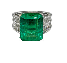 Load image into Gallery viewer, AGL Colombian Green 13.03ctw Emerald &amp; Diamond 18K White Vintage Cocktail Ring