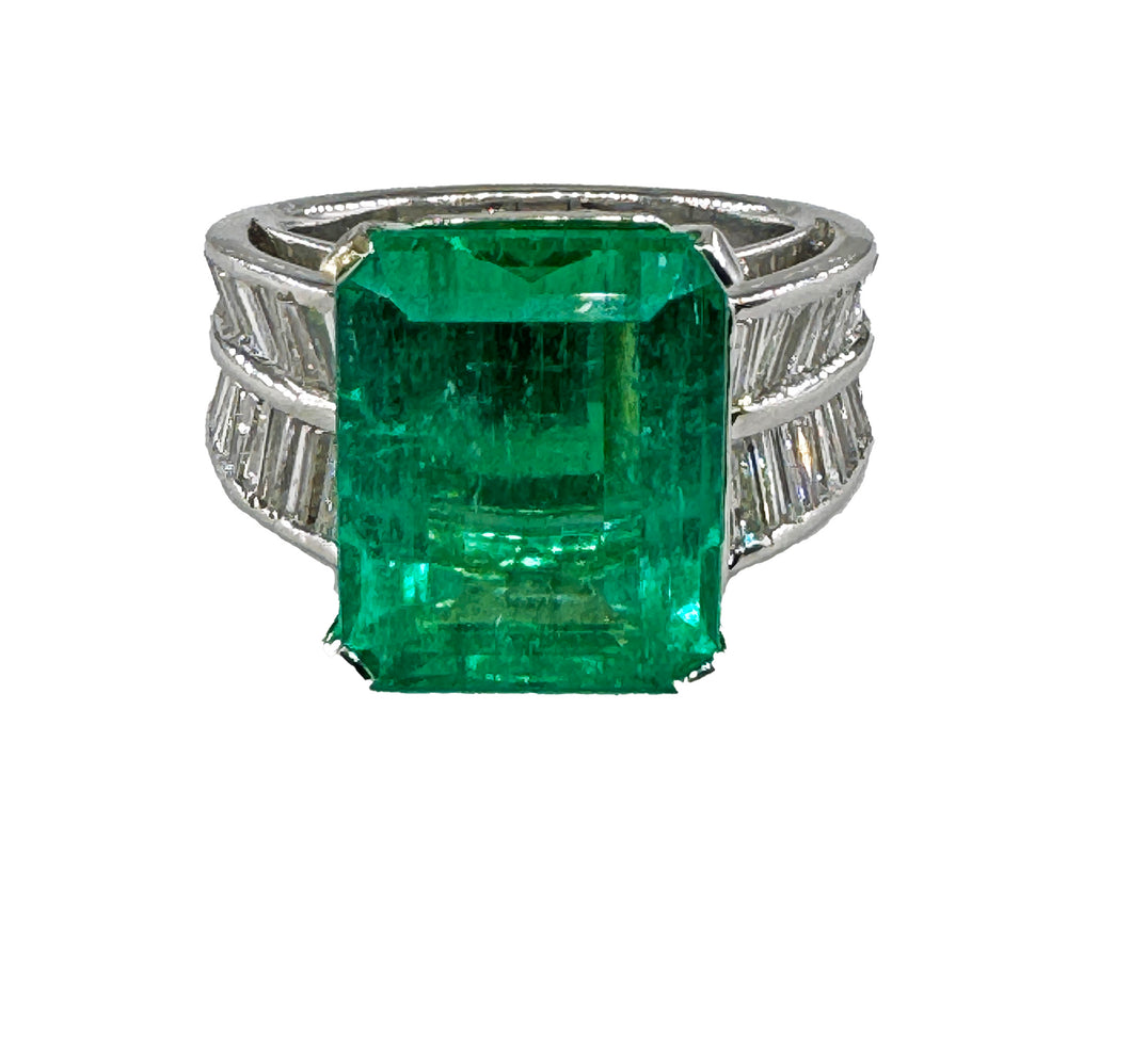 AGL Colombian Green 13.03ctw Emerald & Diamond 18K White Vintage Cocktail Ring