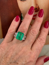 Load image into Gallery viewer, AGL Colombian Green 13.03ctw Emerald &amp; Diamond 18K White Vintage Cocktail Ring