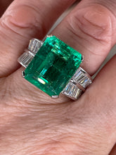 Load image into Gallery viewer, AGL Colombian Green 13.03ctw Emerald &amp; Diamond 18K White Vintage Cocktail Ring