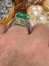 Load image into Gallery viewer, AGL Colombian Green 13.03ctw Emerald &amp; Diamond 18K White Vintage Cocktail Ring