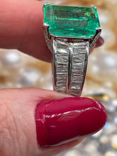 Load image into Gallery viewer, AGL Colombian Green 13.03ctw Emerald &amp; Diamond 18K White Vintage Cocktail Ring