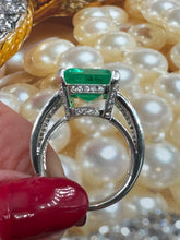 Load image into Gallery viewer, AGL Colombian Green 13.03ctw Emerald &amp; Diamond 18K White Vintage Cocktail Ring