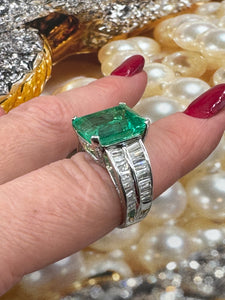 AGL Colombian Green 13.03ctw Emerald & Diamond 18K White Vintage Cocktail Ring