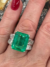 Load image into Gallery viewer, AGL Colombian Green 13.03ctw Emerald &amp; Diamond 18K White Vintage Cocktail Ring