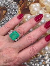 Load image into Gallery viewer, AGL Colombian Green 13.03ctw Emerald &amp; Diamond 18K White Vintage Cocktail Ring