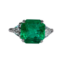 Load image into Gallery viewer, Van Cleef &amp; Arpels Vintage GIA 5.28ct Colombian Emerald &amp; Diamond Platinum Ring