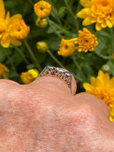 Load image into Gallery viewer, Reserved Art Deco Antique Three Stone Sapphire and Diamond Platinum 18K Yellow Gold Ring