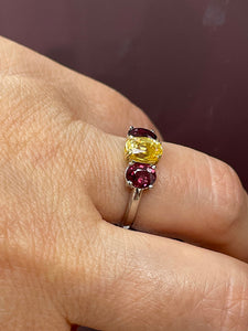 Vintage GIA 2.57ct No-Heat Yellow Sapphire Ruby Trilogy Platinum 18K Gold Ring