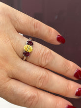 Load image into Gallery viewer, Vintage GIA 2.57ct No-Heat Yellow Sapphire Ruby Trilogy Platinum 18K Gold Ring