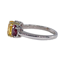 Load image into Gallery viewer, Vintage GIA 2.57ct No-Heat Yellow Sapphire Ruby Trilogy Platinum 18K Gold Ring