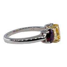 Load image into Gallery viewer, Vintage GIA 2.57ct No-Heat Yellow Sapphire Ruby Trilogy Platinum 18K Gold Ring