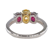 Load image into Gallery viewer, Vintage GIA 2.57ct No-Heat Yellow Sapphire Ruby Trilogy Platinum 18K Gold Ring