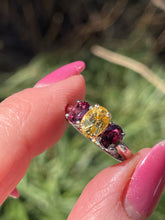 Load image into Gallery viewer, Vintage GIA 2.57ct No-Heat Yellow Sapphire Ruby Trilogy Platinum 18K Gold Ring