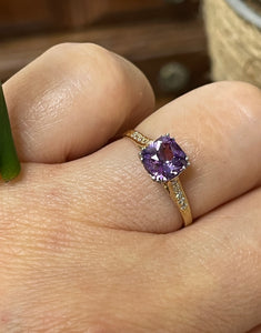 Reserved Vintage GIA 1.23 No-Heat Purple Sapphire and Diamond 18KY Gold Platinum Ring