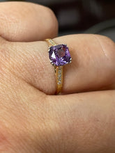 Load image into Gallery viewer, Reserved Vintage GIA 1.23 No-Heat Purple Sapphire and Diamond 18KY Gold Platinum Ring