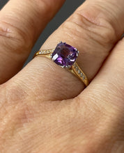 Load image into Gallery viewer, Reserved Vintage GIA 1.23 No-Heat Purple Sapphire and Diamond 18KY Gold Platinum Ring