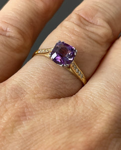 Reserved Vintage GIA 1.23 No-Heat Purple Sapphire and Diamond 18KY Gold Platinum Ring