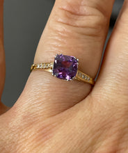 Load image into Gallery viewer, Reserved Vintage GIA 1.23 No-Heat Purple Sapphire and Diamond 18KY Gold Platinum Ring