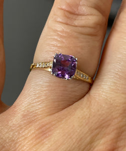 Reserved Vintage GIA 1.23 No-Heat Purple Sapphire and Diamond 18KY Gold Platinum Ring