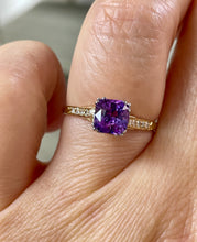 Load image into Gallery viewer, Reserved Vintage GIA 1.23 No-Heat Purple Sapphire and Diamond 18KY Gold Platinum Ring