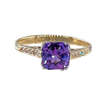 Load image into Gallery viewer, Reserved Vintage GIA 1.23 No-Heat Purple Sapphire and Diamond 18KY Gold Platinum Ring