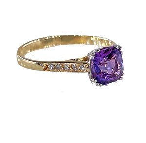 Reserved Vintage GIA 1.23 No-Heat Purple Sapphire and Diamond 18KY Gold Platinum Ring
