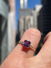 Load image into Gallery viewer, Reserved Vintage GIA 1.23 No-Heat Purple Sapphire and Diamond 18KY Gold Platinum Ring