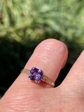 Load image into Gallery viewer, Reserved Vintage GIA 1.23 No-Heat Purple Sapphire and Diamond 18KY Gold Platinum Ring