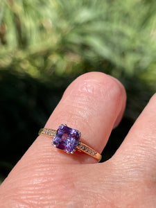 Reserved Vintage GIA 1.23 No-Heat Purple Sapphire and Diamond 18KY Gold Platinum Ring