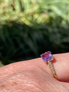 Reserved Vintage GIA 1.23 No-Heat Purple Sapphire and Diamond 18KY Gold Platinum Ring
