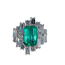 Load image into Gallery viewer, Vintage AGL 5.75cts Insignificant Colombian Green Emerald Diamond 14KW Gold Ring