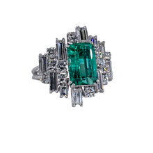 Load image into Gallery viewer, Vintage AGL 5.75cts Insignificant Colombian Green Emerald Diamond 14KW Gold Ring