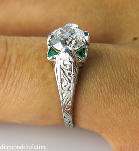 1.34CT ANTIQUE VINTAGE OLD EURO DIAMOND EMERALD ENGAGEMENT WEDDING RING EGL USA/Diamond Violet Company, Inc