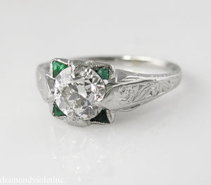 1.34CT ANTIQUE VINTAGE OLD EURO DIAMOND EMERALD ENGAGEMENT WEDDING RING EGL USA/Diamond Violet Company, Inc