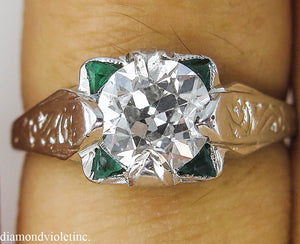 1.34CT ANTIQUE VINTAGE OLD EURO DIAMOND EMERALD ENGAGEMENT WEDDING RING EGL USA/Diamond Violet Company, Inc