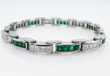 Load image into Gallery viewer, 9.10CT ESTATE VINTAGE PRINCESS DIAMOND EMERALD CHANNEL SET TENNIS BRACELET PLAT