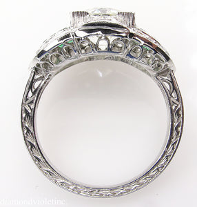 GIA 3.10CT ESTATE VINTAGE OLD EURO DIAMOND EMERALD ENGAGEMENT WEDDING RING PLAT